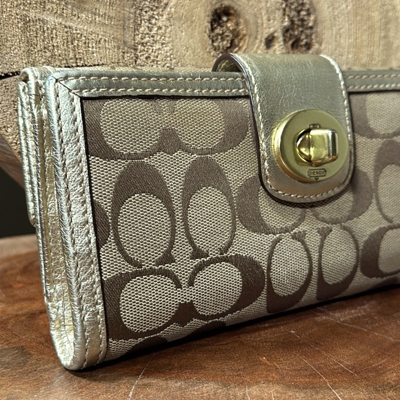 COACH Signature Metallic Turnlock Checkbook wallet - Picture 3 of 16